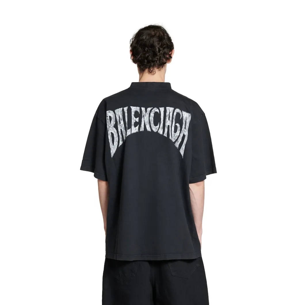 Balenciaga Hand-drawn T-shirt Medium Fit in Black Faded