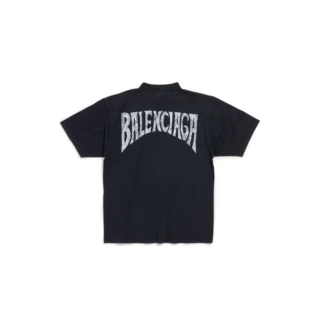 Balenciaga Hand-drawn T-shirt Medium Fit in Black Faded