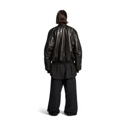 Bomber Leather Jacket in Black
