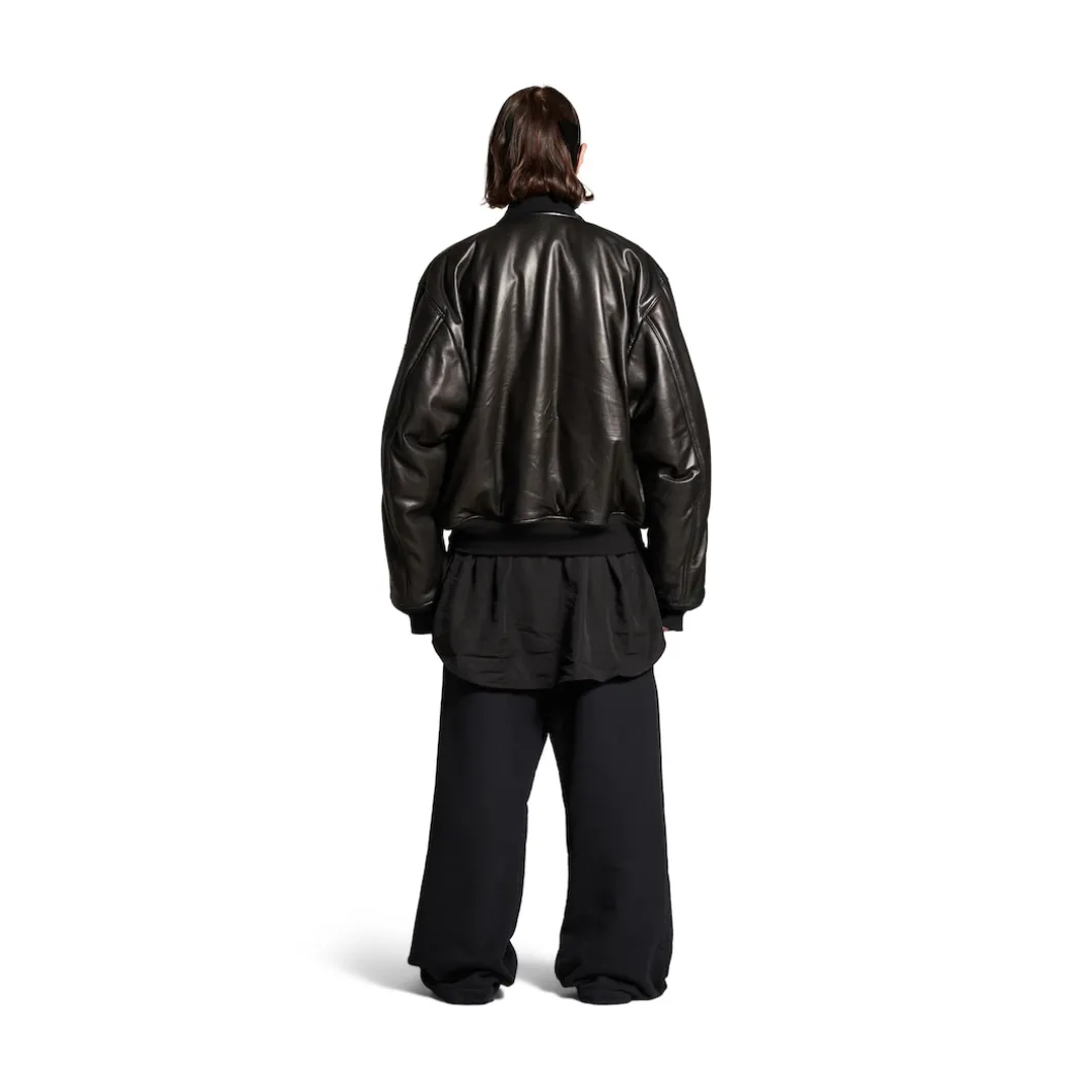 Bomber Leather Jacket in Black