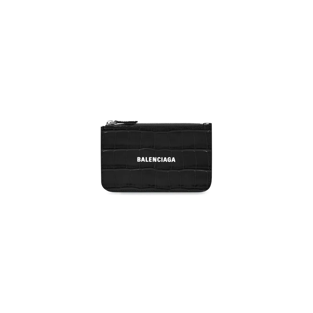 Cash Large Long Coin And Card Holder Crocodile Embossed in Black