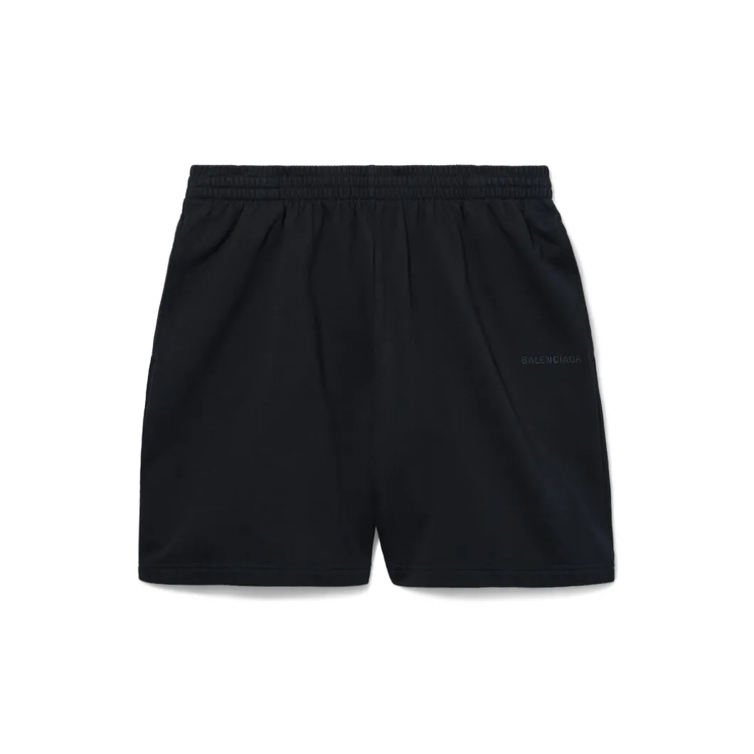 I Love Paris & Balenciaga Sweat Shorts in Black Faded