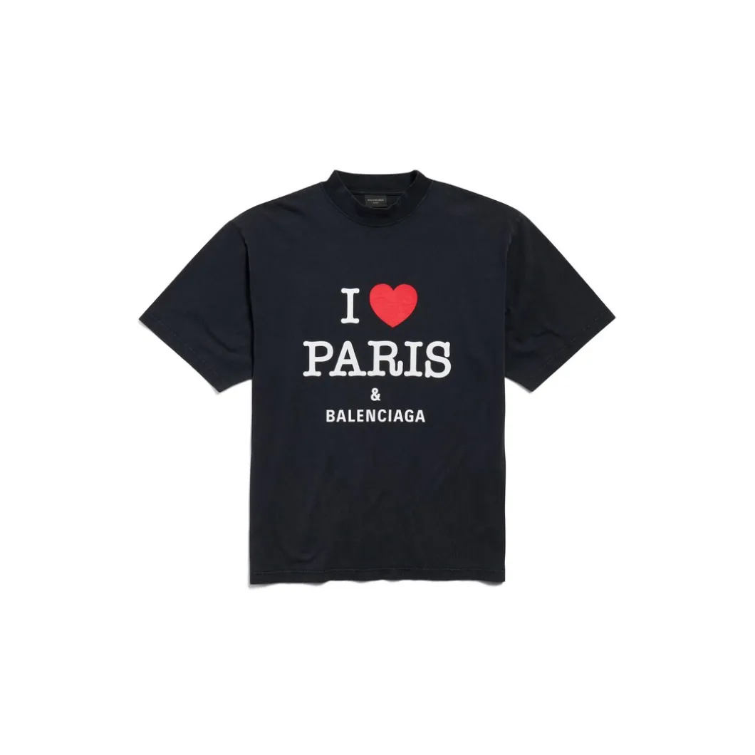 I Love Paris & Balenciaga T-shirt Medium Fit in Black Faded