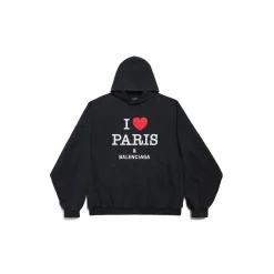 I Love Paris & Balenciaga Hoodie Large Fit in Black Faded