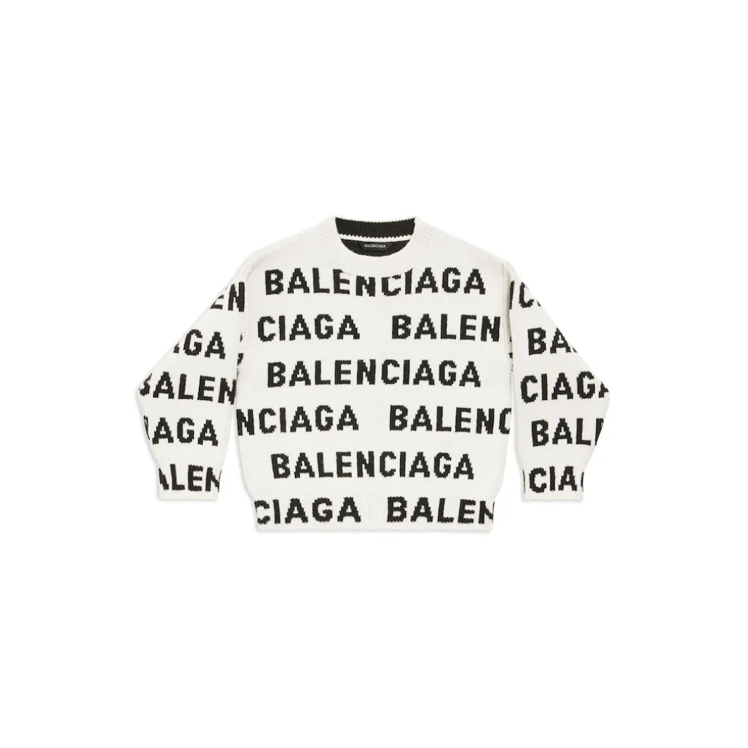Kids - Bal Horizontal Allover Sweater in White/black