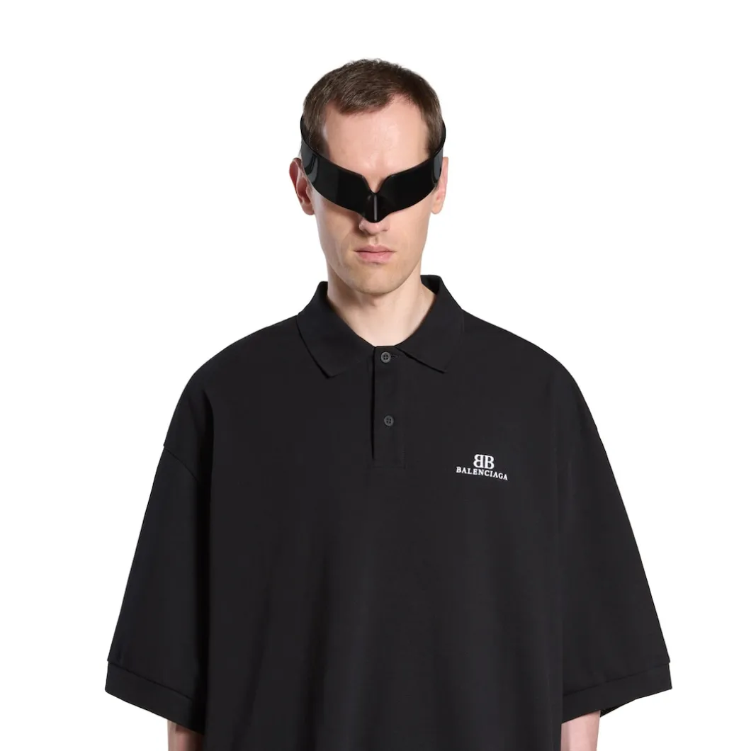 Men's Bb Classic Balenciaga Polo Shirt Oversized in Black