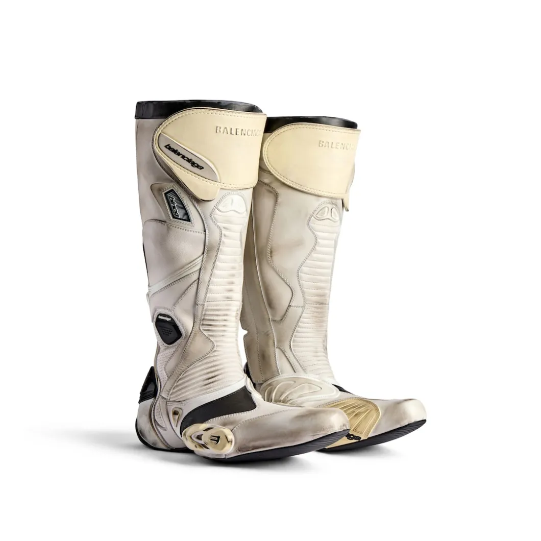 Men's Biker Boot in White/beige/black
