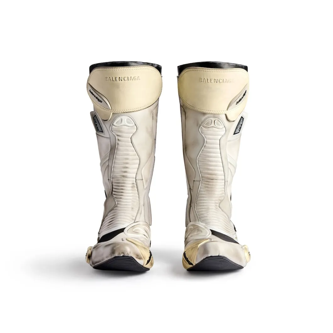 Men's Biker Boot in White/beige/black