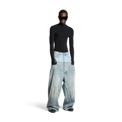 Men's Cut-up Baggy Pants in Blue