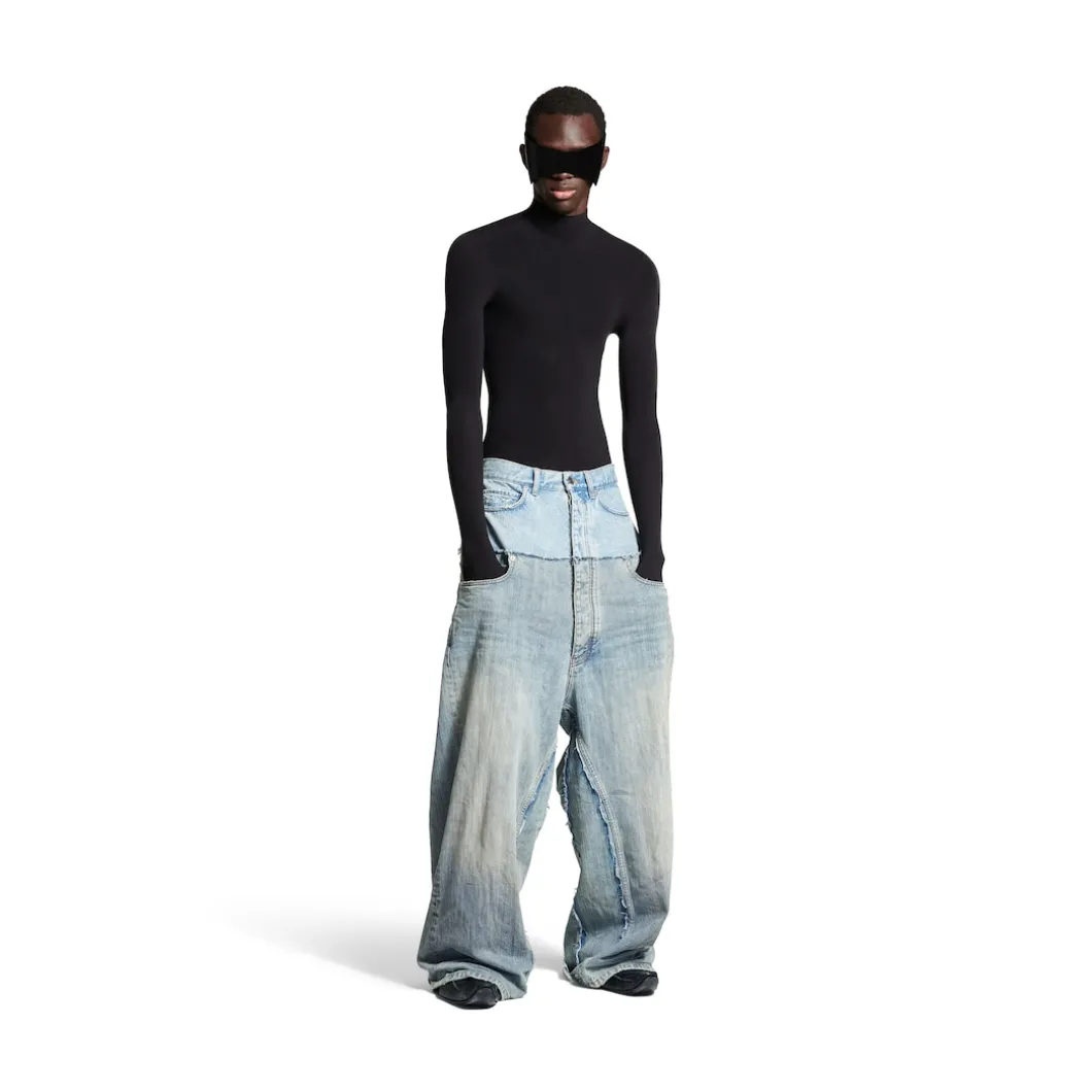 Men's Cut-up Baggy Pants in Blue