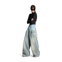 Men's Cut-up Baggy Pants in Blue