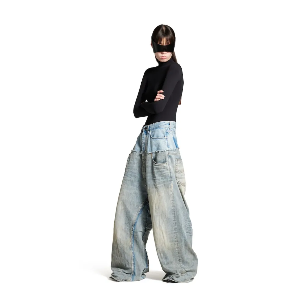 Men's Cut-up Baggy Pants in Blue