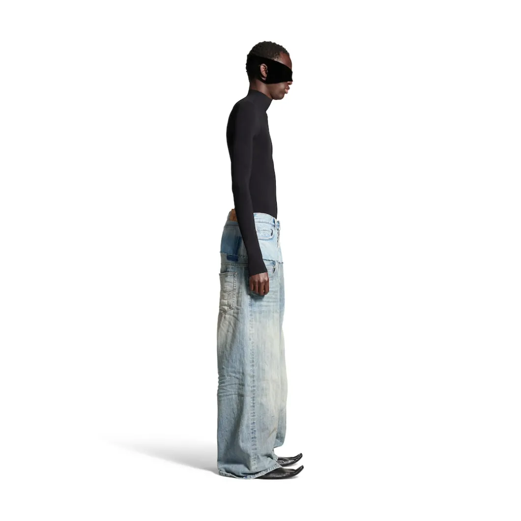 Men's Cut-up Baggy Pants in Blue