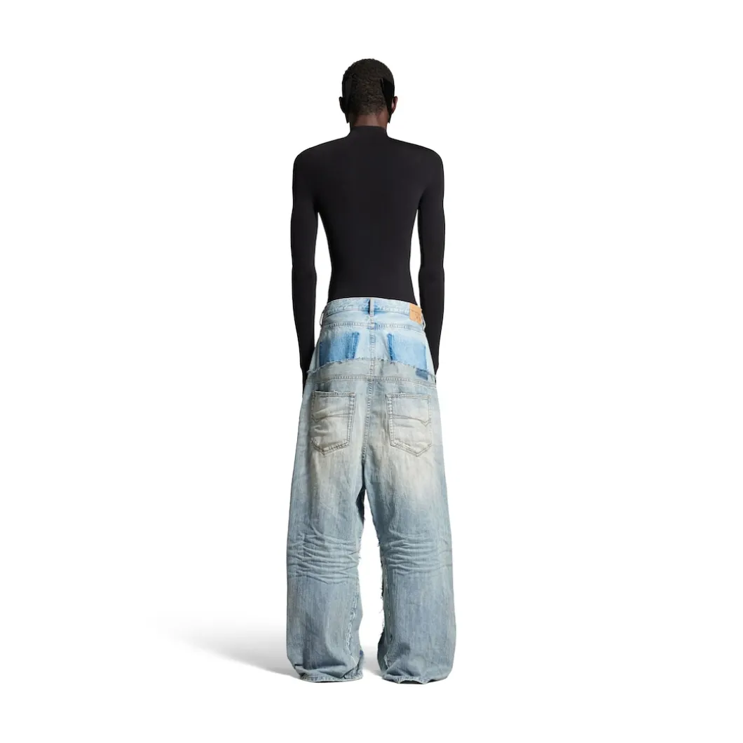 Men's Cut-up Baggy Pants in Blue