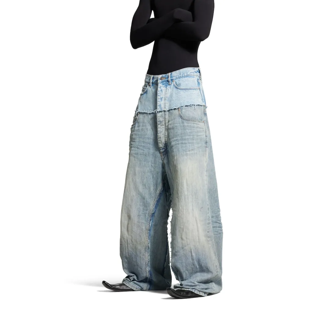 Men's Cut-up Baggy Pants in Blue