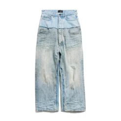 Men's Cut-up Baggy Pants in Blue