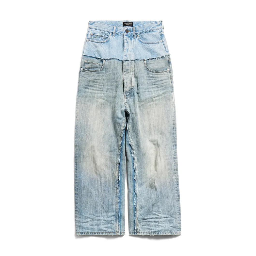 Men's Cut-up Baggy Pants in Blue