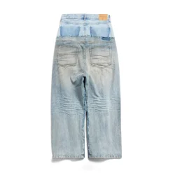 Men's Cut-up Baggy Pants in Blue