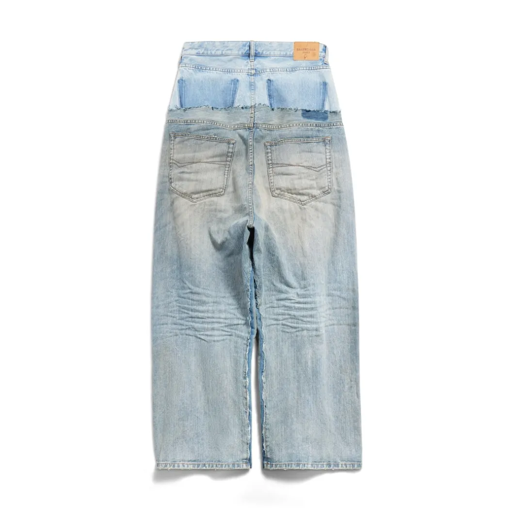 Men's Cut-up Baggy Pants in Blue