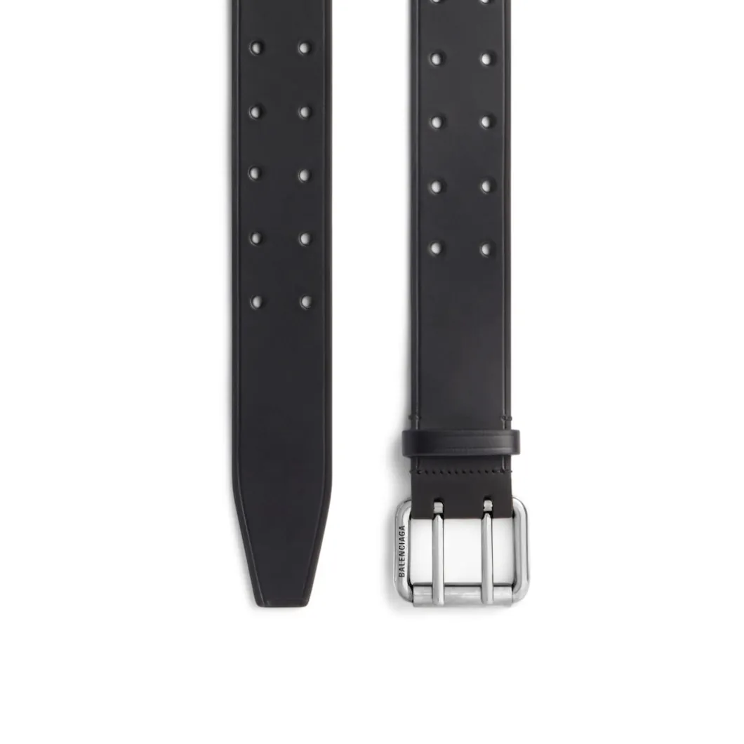 Men's Double Prong Chunky Belt in Black