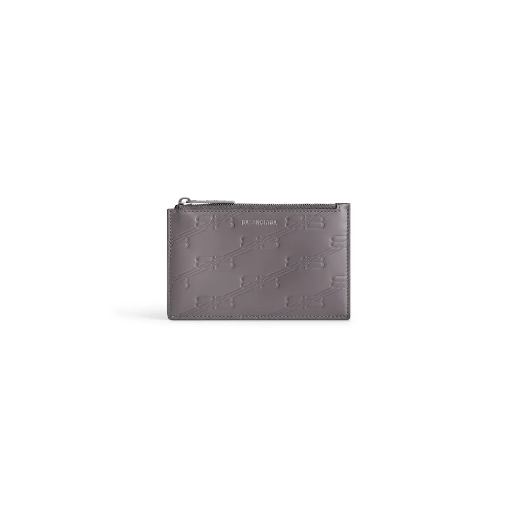 Men's Embossed Monogram Long Coin And Card Holder Box in Dark Grey