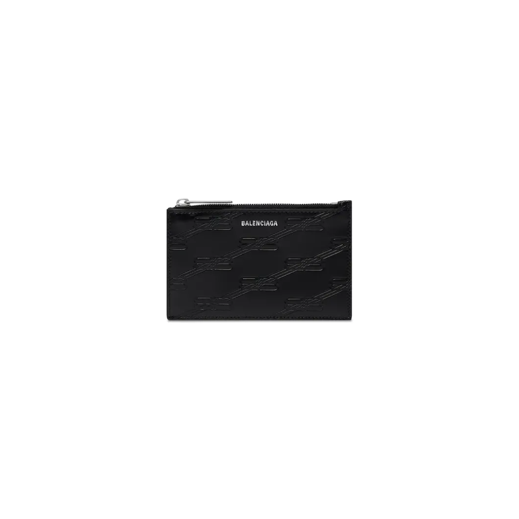 Men's Embossed Monogram Long Coin And Card Holder Box in Black