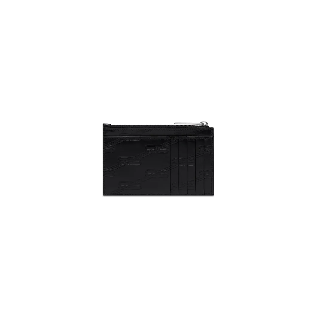 Men's Embossed Monogram Long Coin And Card Holder Box in Black
