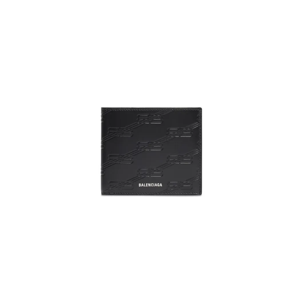 Men's Embossed Monogram Square Folded Wallet Box in Black