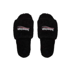 Men's Furry Slide Sandal in Black/white/red