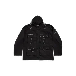 Men's Hooded Studded Zip-up Jacket in Black