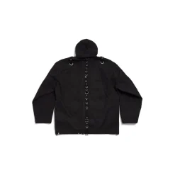 Men's Hooded Studded Zip-up Jacket in Black