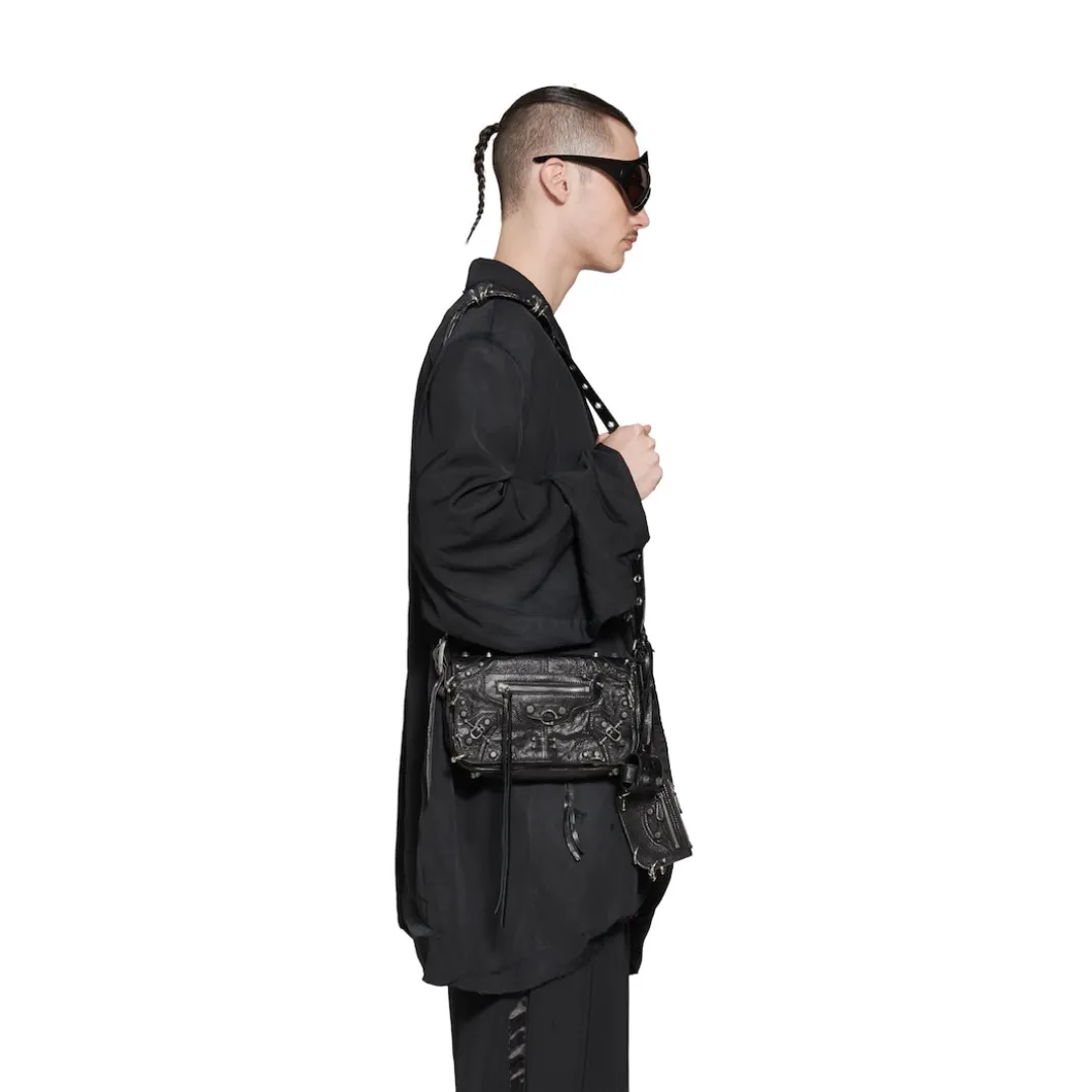 Men's Le Cagole Xs Flap Bag With Piercings in Black