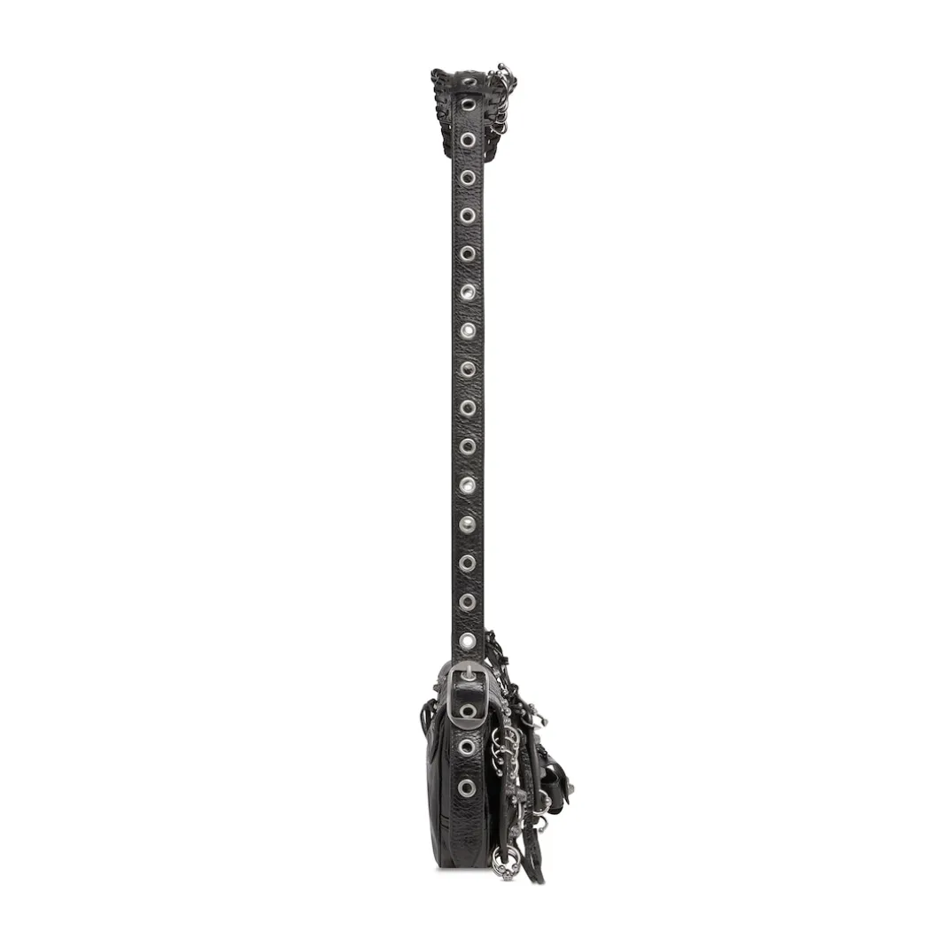 Men's Le Cagole Xs Flap Bag With Piercings in Black