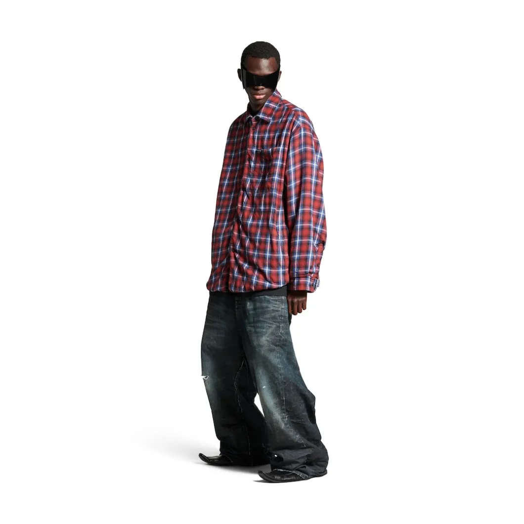 Men's Lined Shirt in Red/blue