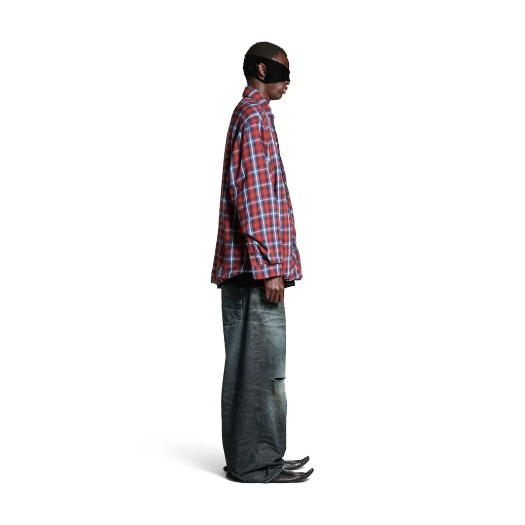 Men's Lined Shirt in Red/blue