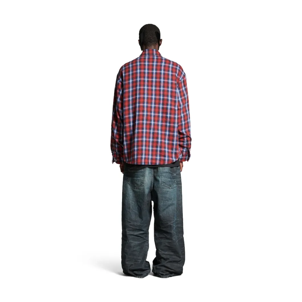 Men's Lined Shirt in Red/blue