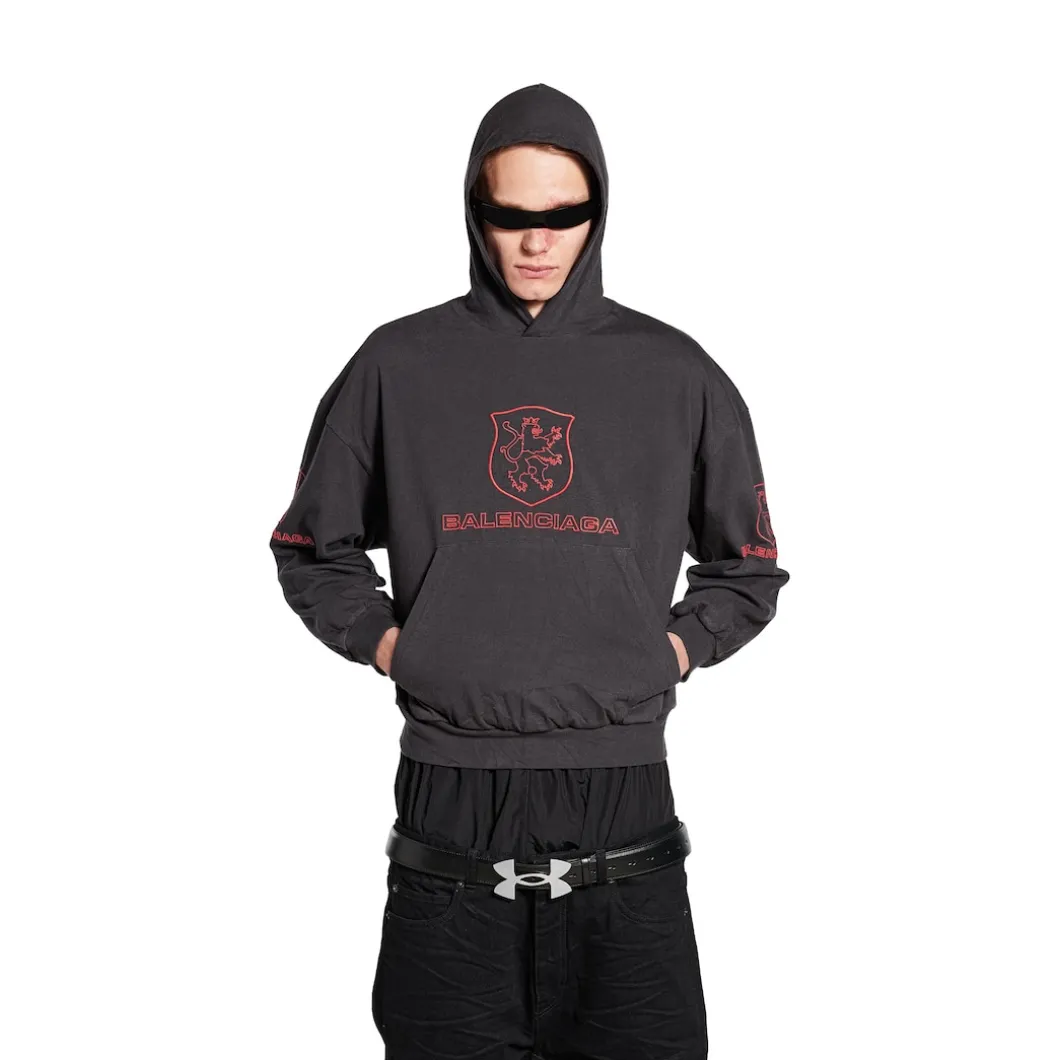Men's Lion Club Lined Hoodie Regular Fit in Black/red