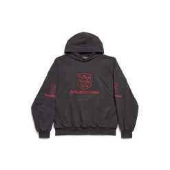 Men's Lion Club Lined Hoodie Regular Fit in Black/red