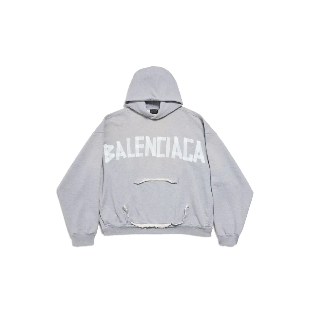 Men's New Tape Type Tr Ripped Pocket Hoodie in Grey