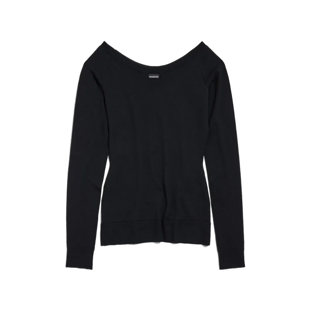 Men's Off Shoulder V-neck Sweater in Black