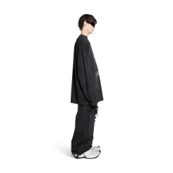Men's Paris Moon Double Front Long Sleeve T-shirt Oversized in Black