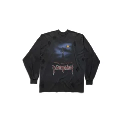 Men's Paris Moon Double Front Long Sleeve T-shirt Oversized in Black
