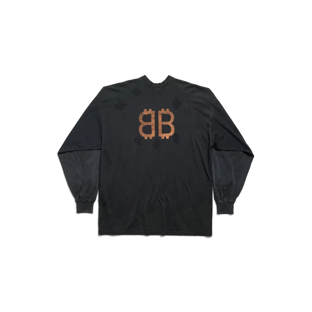 Men's Paris Moon Double Front Long Sleeve T-shirt Oversized in Black