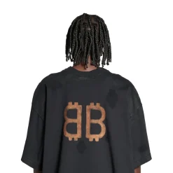 Men's Paris Moon Double Front T-shirt Oversized in Black