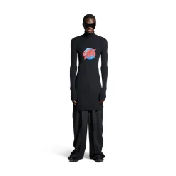 Men's Planet Earth Long Fitted Turtleneck in Black