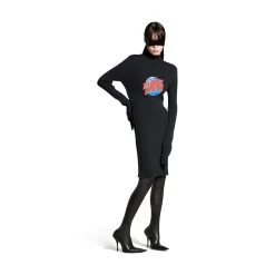 Men's Planet Earth Long Fitted Turtleneck in Black