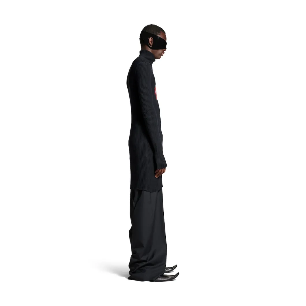 Men's Planet Earth Long Fitted Turtleneck in Black
