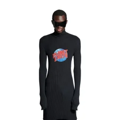 Men's Planet Earth Long Fitted Turtleneck in Black