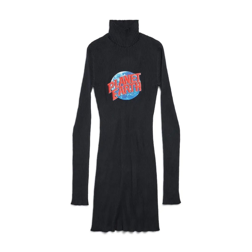 Men's Planet Earth Long Fitted Turtleneck in Black