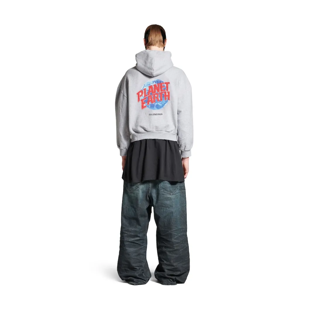 Men's Planet Earth Zip-up Hoodie Regular Fit in Grey